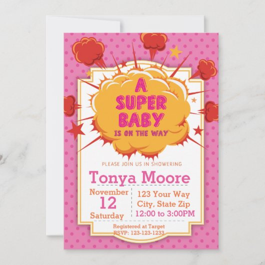 Pink Super Baby shower Invitation Kaart (Voorkant)