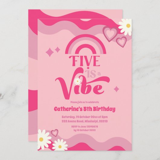 Pink Super Five est Vibe Anniversaire Invitation (Devant / Derrière)