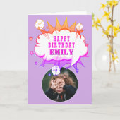 Pink Superhero Cartoon Bubble Photo Carte Annivers (Fleur jaune)