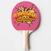 Pink Superhero Personalized Funny Cool translated Tafeltennisbatje (Voorkant)