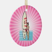 Pink Surfer Girl Keramisch Ornament (Rechts)