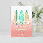 Pink Surfs Up Surfboard Verjaardag Dank je wel Kaart (Staand voorkant)