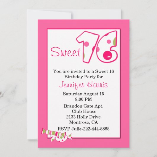 Pink Sweet 16 Anniversaire Fête Invitation (Devant)