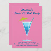Pink Sweet 16 Pool Party Invitation (Devant / Derrière)