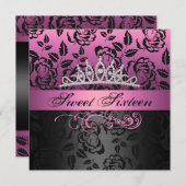Pink Sweet 16 Princess Tiara Invitation Anniversai (Devant / Derrière)