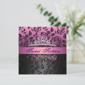 Pink Sweet 16 Princess Tiara Invitation Anniversai (Debout devant)