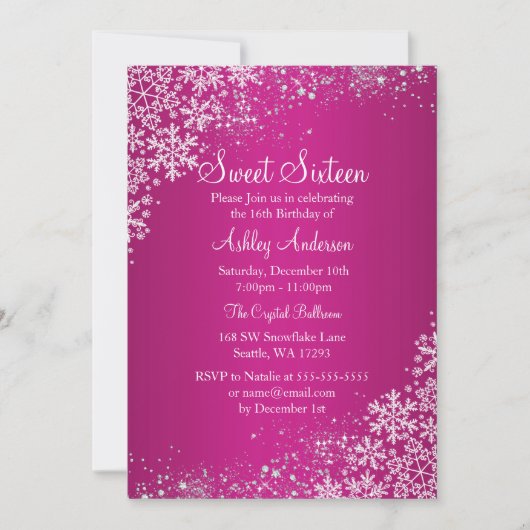 Pink Sweet 16 Winter Wonderland Sparkle Snowflakes Kaart (Voorkant)