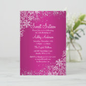 Pink Sweet 16 Winter Wonderland Sparkle Snowflakes Kaart (Staand voorkant)