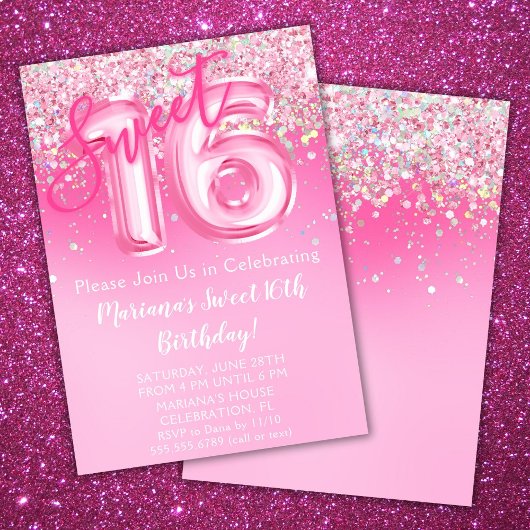Pink Sweet 16e anniversaire Invitation Parties sci