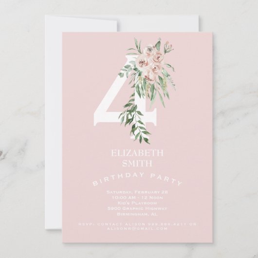 Pink Sweet 4E Invitation de fête d'anniversaire (Devant)