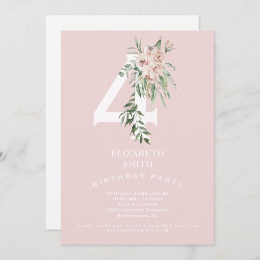 Pink Sweet 4E Invitation de fête d'anniversaire (Devant / Derrière)