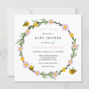 Pink Sweet As Can Bee Baby shower Invitation