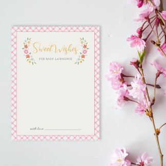 Pink Sweet Floral Wishes For Baby Shower Card  Notitiekaartje