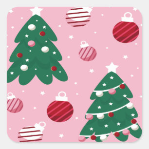 Pink Sweet Greenery kerstboomfeestdag Vierkante Sticker