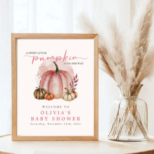 Pink Sweet Little Pumpkin Girl Baby shower Welkom Poster