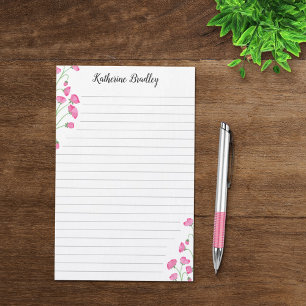 Pink Sweet Pea Floral Voeg namen toe Lined Briefpapier