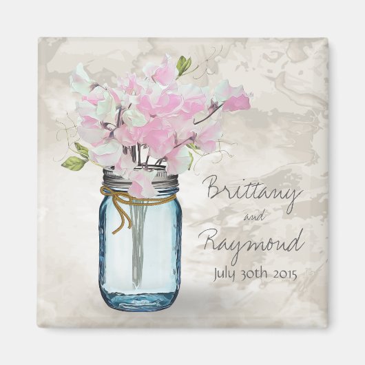 PINK SWEET PEAS  MASON JAR WATERVERF MAGNEET (Voorkant)