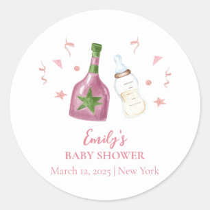 Pink Sweet Poppin Champagne Bottles Baby shower Ronde Sticker