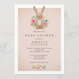 Pink Sweet Woodland Bunny Baby shower Uitnodiging
