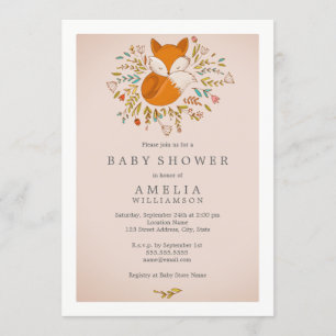 Pink Sweet Woodland Fox Baby shower Uitnodiging
