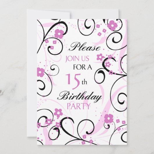 Pink Swirls 15e Anniversaire Carte d'invitation (Devant)