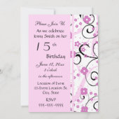 Pink Swirls 15e Anniversaire Carte d'invitation (Dos)