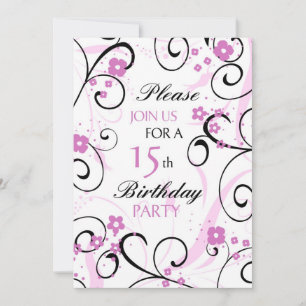 Pink Swirls 15e Anniversaire Carte d'invitation