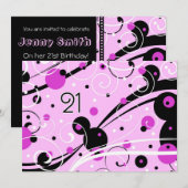 Pink Swirls 21e anniversaire Cartes d'invitation (Devant / Derrière)