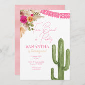 Pink Taco Cactus première invitation anniversaire (Devant / Derrière)