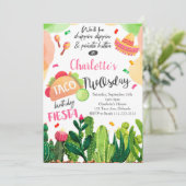 Pink Taco Deux Filles Anniversaire Fête Invitation (Debout devant)