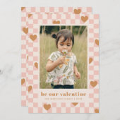 Pink Tan Checkerboard Hearts Carte Saint-Valentin (Devant / Derrière)