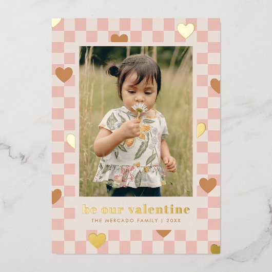 Pink Tan Checkerboard Hearts Carte Saint-Valentin (Recto)