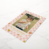 Pink Tan Checkerboard Hearts Carte Saint-Valentin (Rotation)