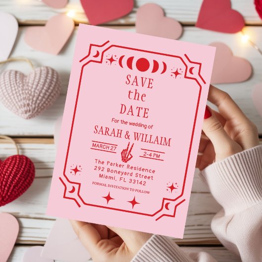 pink tarot Goth save the date wedding Invitation