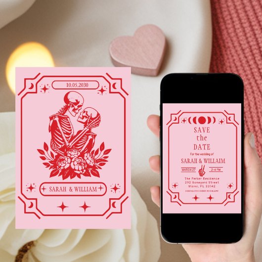 pink  tarot Goth save the date wedding Invitation