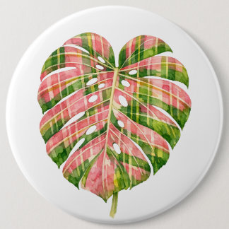 Pink Tartan Scottish Monstera Watercolour Botanic Ronde Button 6,0 Cm