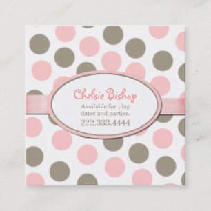 Pink & Taupe Polka Dot Square Play Datakaart Contactkaartje