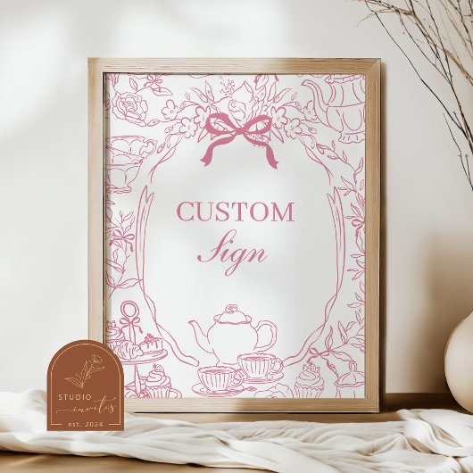 Pink Tea Chinoiserie Bow Custom Sign Poster