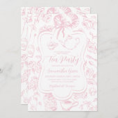 Pink Tea Party Baby shower Kaart (Voorkant / Achterkant)