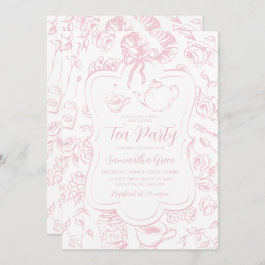 Pink Tea Party Baby shower Kaart (Voorkant / Achterkant)