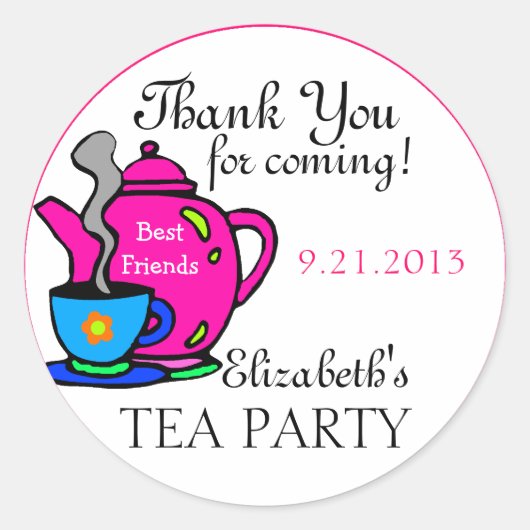 Pink Tea Party Dank u Ronde Sticker (Voorkant)