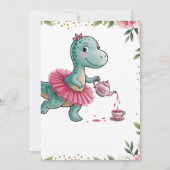 Pink Tea Party Dinosaur 4e verjaardag uitnodiging (Achterkant)