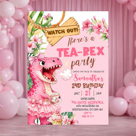 Pink Tea Rex On The Loose Girl Birthday Kaart