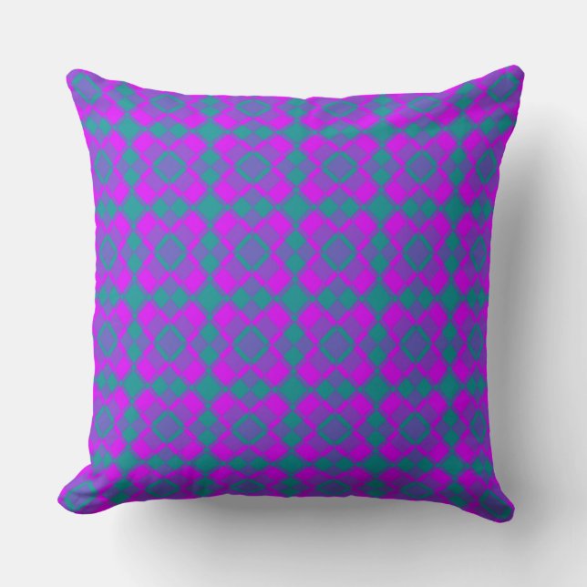Pink Teal Purple Checker Argyle Pattern Kussen (Voorkant)