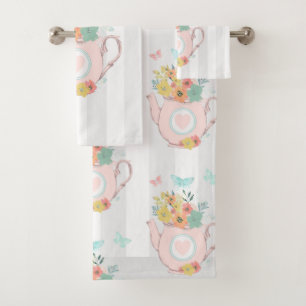 Pink Teapot with Flowers & Butterflies