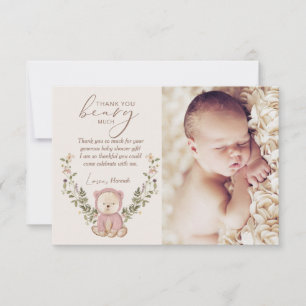 Pink Teddy Bear Baby shower Bedankkaart