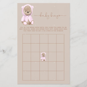Pink Teddy Bear Baby shower Bingo Game Flyer