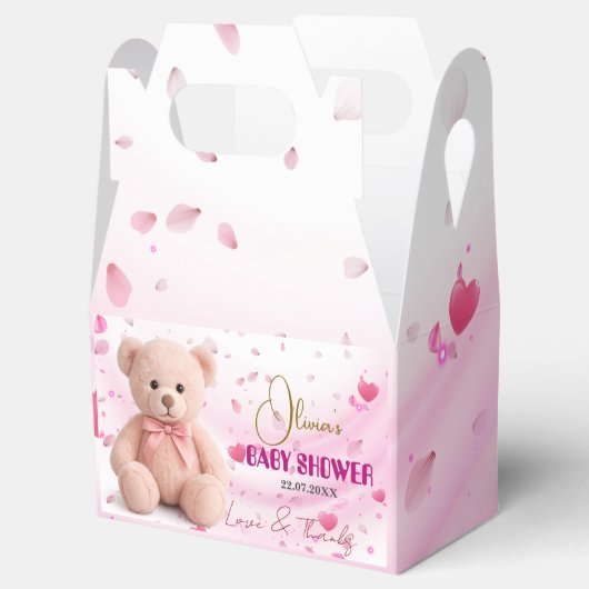Pink Teddy Bear Baby Shower Favor Box- Editable Bedankdoosjes (Geopend)