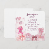 Pink Teddy Bear Baby Shower Invitation (Devant / Derrière)
