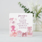 Pink Teddy Bear Baby Shower Invitation (Debout devant)